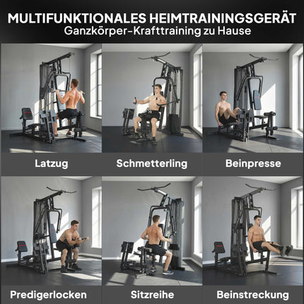 Home Gym Station with Leg Press, Adjustable Seat, 65kg Weights