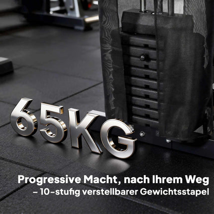 Home Gym Station with Leg Press, Adjustable Seat, 65kg Weights
