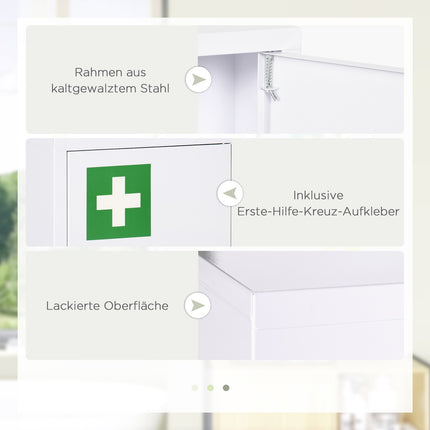 Lockable medicine cabinet in white steel, childproof, 3 compartments