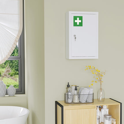 Lockable medicine cabinet in white steel, childproof, 3 compartments