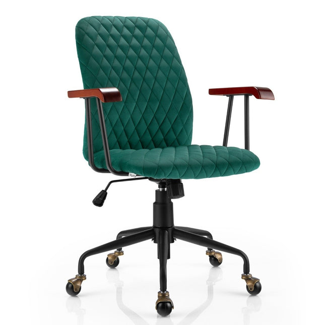 Home Office Chair Computer Chair Made of Velvet Adjustable Swivel Chair for Home Office Velvet Armchair Green