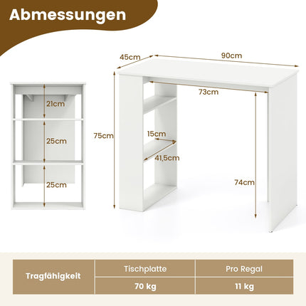 Home Office Desk with Bookshelf, 90 cm, White
