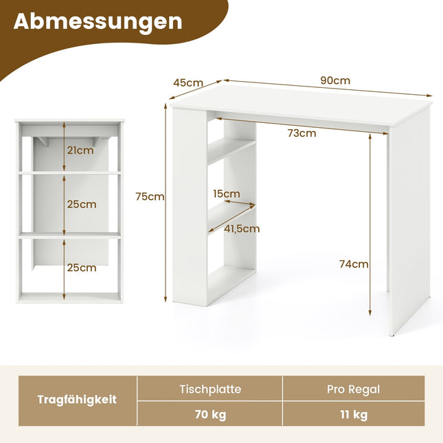 Home Office Desk with Bookshelf, 90 cm, White