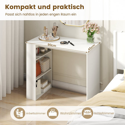 Home Office Desk with Bookshelf, 90 cm, White