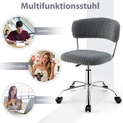 Home Office Swivel Chair Made of Faux Fur with Height-Adjustable Padded Seat Gray