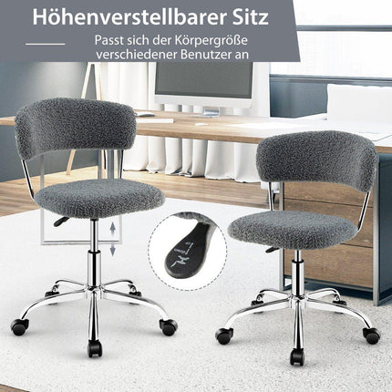 Home Office Swivel Chair Made of Faux Fur with Height-Adjustable Padded Seat Gray