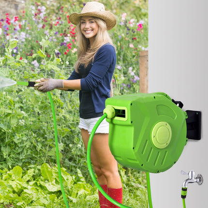 Automatic hose reel 15M - Swivel, green, for air & gardening