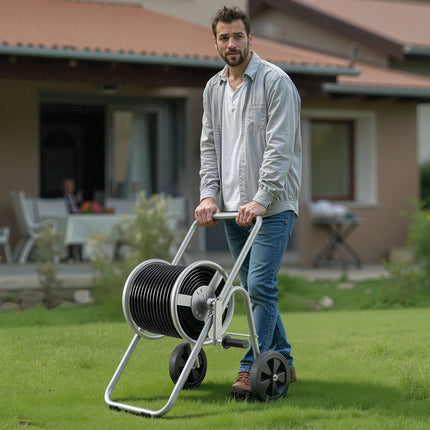 Hose Reel Cart, 175 Ft 5/8 In Hose, Wheeled Steel