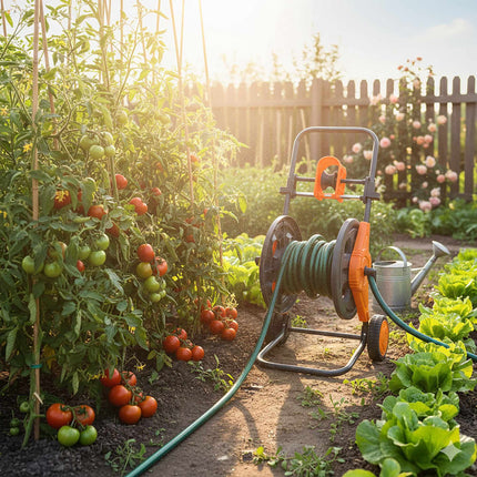 Garden hose reel and easy-to-use guide