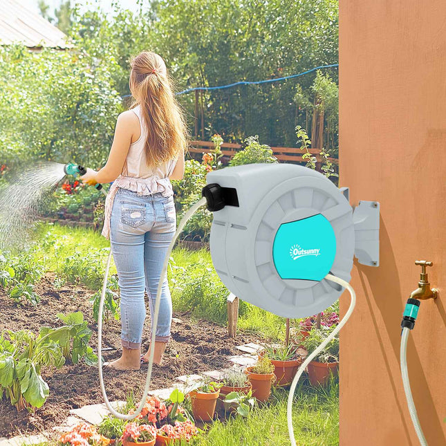 Water hose reel with 25 m hose, rotatable bracket and 7-position shower