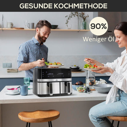Hot Air Fryer 8.5L - Double chamber, non-stick, smart timer