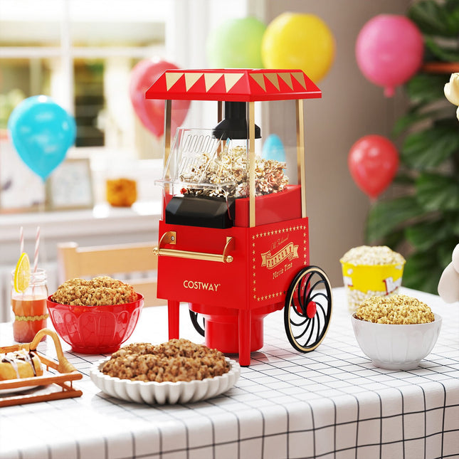 Hot Air Popcorn Maker 1200W, Oil-Free, Retro Red