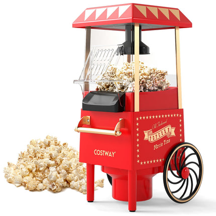 Hot Air Popcorn Maker 1200W, Oil-Free, Retro Red
