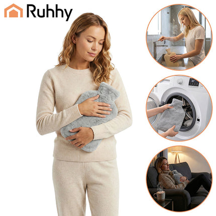 Hot Water Bottle 1.8L with Soft Plush Cover