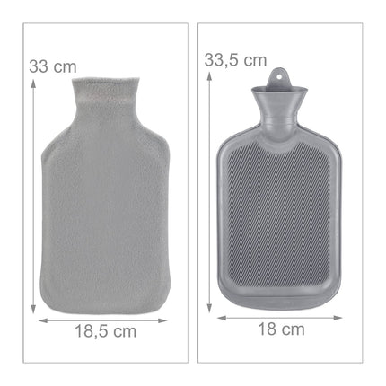 Hot Water Bottle with Cover, Grey, 1.5L Capacity