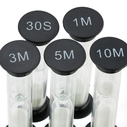 Hourglass Set, 5 Pieces, Black, Various Runtimes