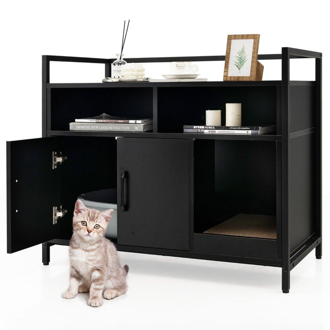 Behuizing voor kattentoilet kattenkast met dubbele deuren & krabmat 89 x 45 x 74,5 cm zwart