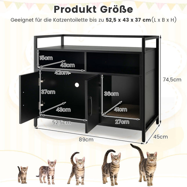 Behuizing voor kattentoilet kattenkast met dubbele deuren & krabmat 89 x 45 x 74,5 cm zwart