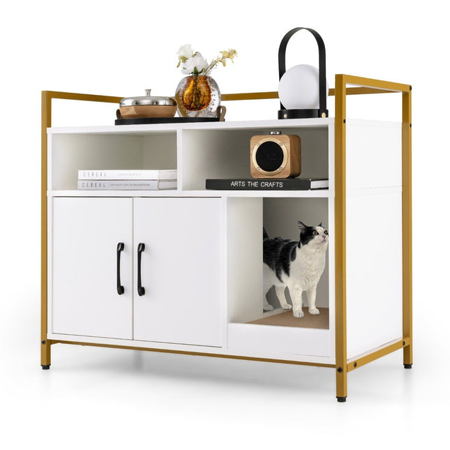 Behuizing voor kattentoilet kattenkast met dubbele deuren & krabmat 89 x 45 x 74,5 cm wit
