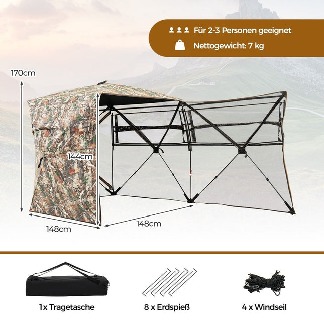 Hunting hideout for 2-3 people 360° transparent hunter's tent for deer and wild boar hunting