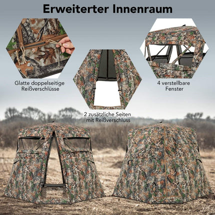 Jachttent voor 2-3 personen 360° transparante camouflagetent voor de jacht op herten en wilde zwijnen