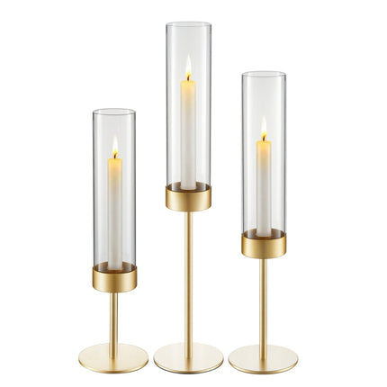 Hurricane Candle Holders Set of 18, Gold Stand, Glass