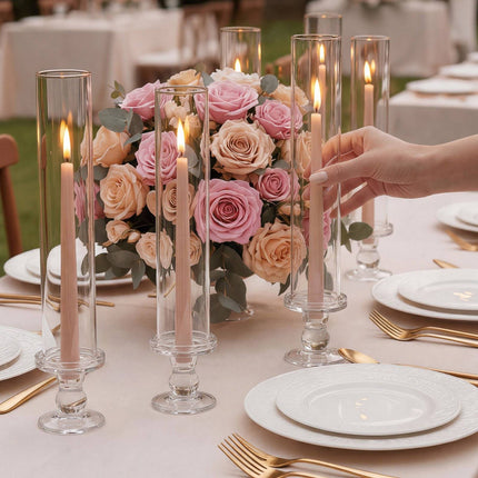 Hurricane Candle Holders Set of 24, 12.6 in Clear Glass