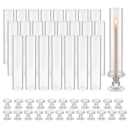 Hurricane Candle Holders Set of 24, 12.6 in Clear Glass