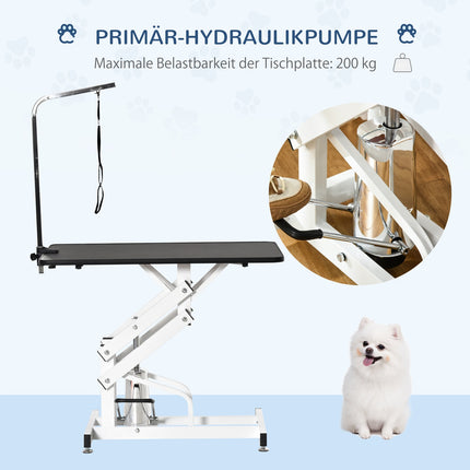 Hydraulic dog grooming table with cutting arm