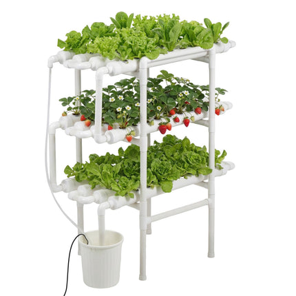 Hydroponic Grow System Kit, 3-Tier 108-Site UPVC, Timed Irrigation