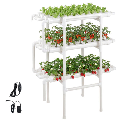Hydroponic Grow System Kit, 3-Tier 108-Site UPVC, Timed Irrigation
