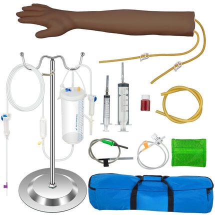 IV Practice Arm Kit, Dark Skin PVC, Adjustable Stand