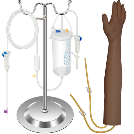 IV Practice Arm Kit, Dark Skin PVC, Adjustable Stand