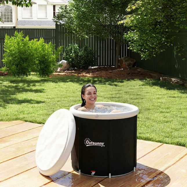 Ice Bath Tub 280L, Foldable Insulated with Lid, Black