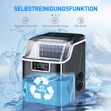 Ice cube maker, 20 kg/24 hours, 2.3 l, self-cleaning, black