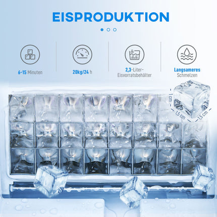 Ice Maker, 20kg/24h, 2.1L Tank, Silver