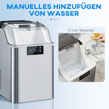 Ice Maker, 20kg/24h, 2.1L Tank, Silver