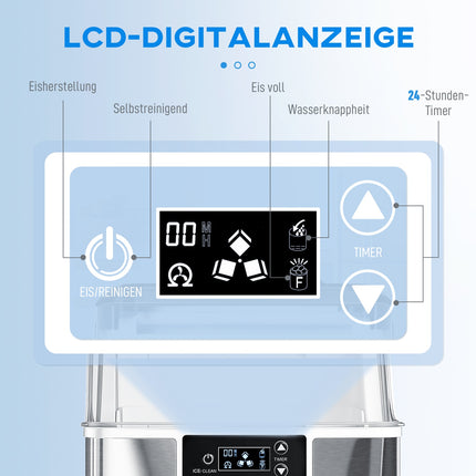 Ice Maker, 20kg/24h, 2.1L Tank, Silver