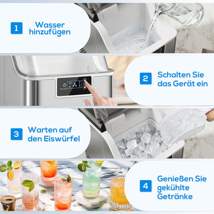 Ice Maker, 20kg/24h, 2.1L Tank, Silver