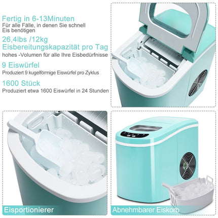 Ice Maker Machine Portable Ice Machine with 2.2L Water Tank 24 x 33 x 36 cm Green