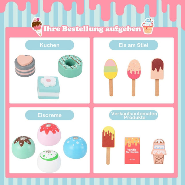 Ice cream truck children with ice cream toy shop wood with ice cream maker green