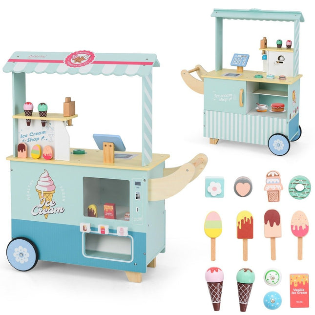 Ice cream truck children with ice cream toy shop wood with ice cream maker green