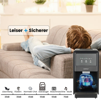 Ice cube machine self-dispensing counter nugget ice maker max. 27 kg/24H LED blue light 51 x 31 x 55 cm