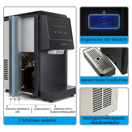 Ice cube machine self-dispensing counter nugget ice maker max. 27 kg/24H LED blue light 51 x 31 x 55 cm