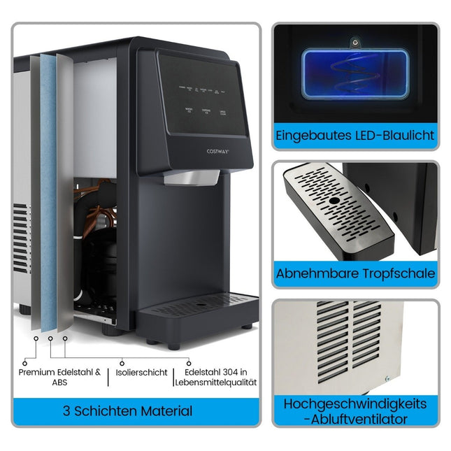Ice cube machine self-dispensing counter nugget ice maker max. 27 kg/24H LED blue light 51 x 31 x 55 cm