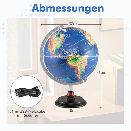 Illuminated 30cm Globe with Wooden Base – Educational Tool