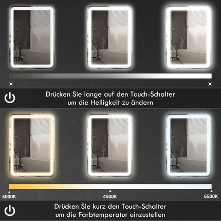 Illuminated Bathroom Mirror, Touch Control, Anti-Fog, 70x90 cm
