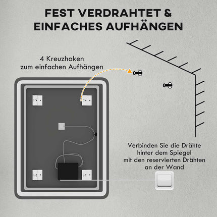 Illuminated Bathroom Mirror, Touch Control, Anti-Fog, 70x90 cm