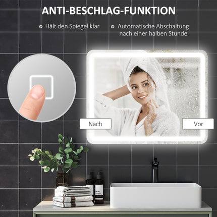 Illuminated Bathroom Mirror, Touch Control, Anti-Fog, 70x90 cm