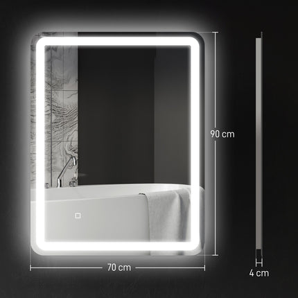 Illuminated Bathroom Mirror, Touch Control, Anti-Fog, 70x90 cm